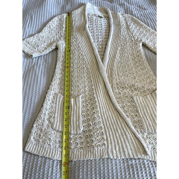 MOTH Anthropologie Open Front Short Sleeve Long Crochet Cardigan Pockets Large - Picture 6 of 12